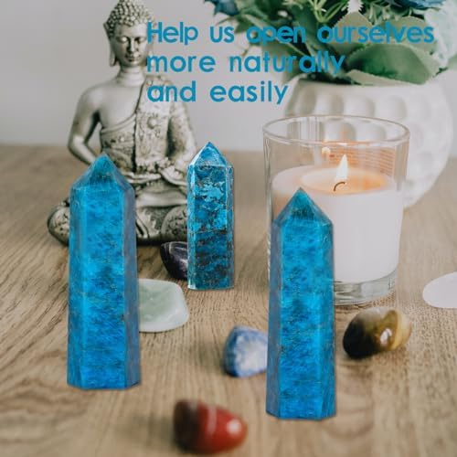 Runyangshi Blue Apatite Natural Crystal Healing Wands, 2"-2.4"(5-6cm) Single Point Healing Crystal Wand 6 Faceted Reiki Chakra Stones Crystal Healing Prism for Reiki，Meditation Therapy Home Decor