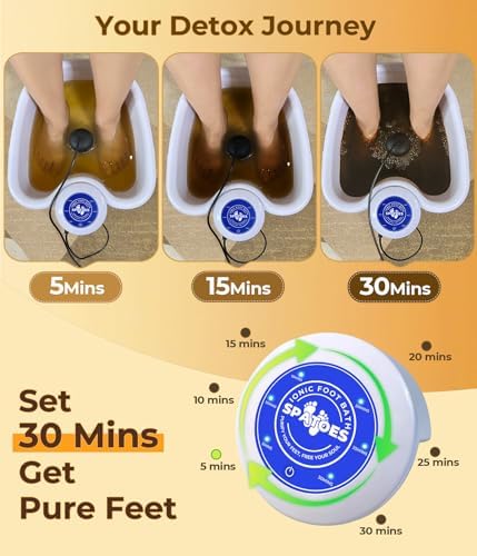Ionic Foot Detox Machine 3.0, Foot Spa at Home detox, Ion Detox Foot Bath Cleanse Machine to Remove Toxins -2 Arrays, 15 Disposable Foot Bath Liners, Detox Sea Salt, Upgraded Durable Basin