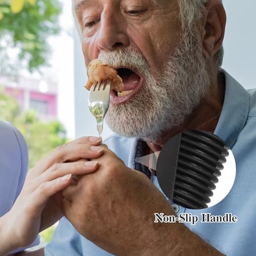 Beavorty Adaptive Utensils Set 3Pcs Curved Fork and Spoons with Non-Slip Handles Weighted Tableware for Elderly Disabled Adults Hand Tremors Arthritis