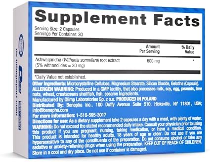 OLIMP Ashwagandha KSM-66 – 60 Vegan Capsules - Organic Ashwagandha Capsules for Stress Relief, Energy & Focus – Adaptogen Supplement - 5% Withanolides