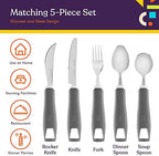 Special Supplies Adaptive Utensils 5-Piece Set Non-Weighted, Non-Slip Handles for Hand Tremors, Arthritis, Parkinson’s or Elderly Use - Stainless Steel Knife, Rocker Knife, Fork, Spoons (Grey)