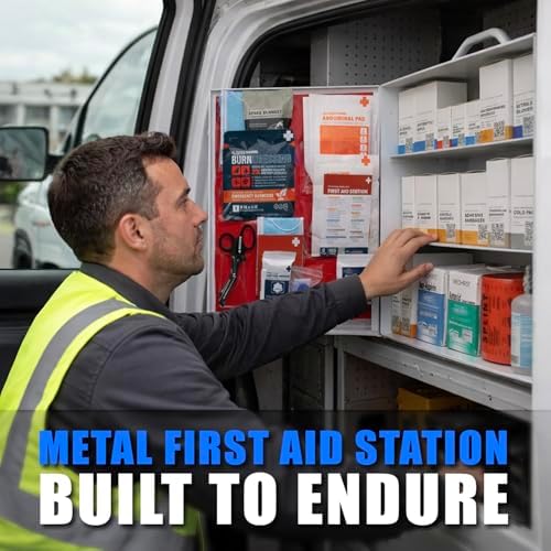 EVERLIT CARE 3-Shelf OSHA-Compliant First Aid Kit, ANSI Class B+ 100 Person Emergency First Aid Cabinet for Buiness, Job Site, Industrial Manufacturing Facility, Restaurant, and Kitchen