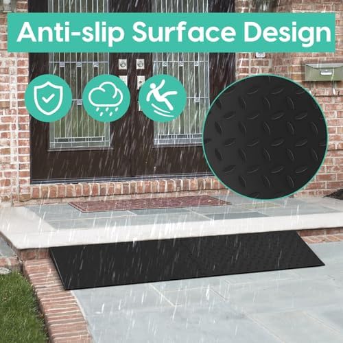Threshold Ramp for Doorways 1.0" Rise, No-Slip Natural Rubber Door Threshold Ramps 3950 Lbs Load Capacity, 36.6” Length, Used for Wheelchair, Sweeper, Power Scooter