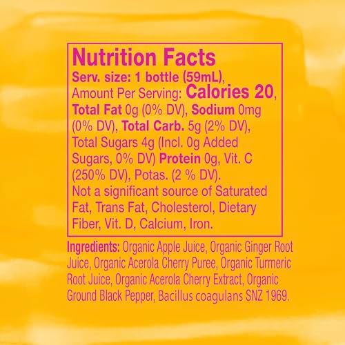 Vive Organic Vitamin C + Immune Support Shot, Cold-Pressed Turmeric, Ginger & Acerola Cherry, Gluten Free, Vegan, Immunity Boost Vitamin C, 2 Fl Oz (Pack of 12)