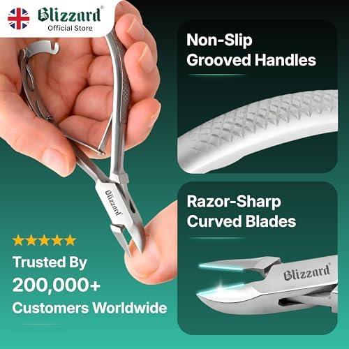 Nail Clippers for Men with Thick or Ingrown Toenails – Blizzard Podiatrist Toenail Clipper Set German Forged – 5.5 inch Heavy Duty Nail Cutter – Concave Head Chequered Handles - Hospital Grade
