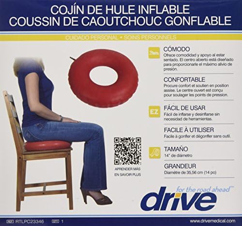 Drive Medical Inflatable Rubber Cushion, Red
