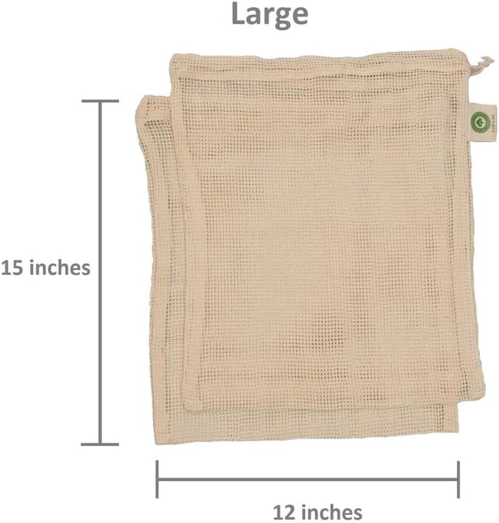 Reusable Garlic Storage Bags - Organic Cotton Garlic Mesh Bags with Drawstring - Washable Garlic Holder Storage - Net Garlic Keeper Sacks - Onion Potato Storage Bags - Root Vegetable Sacks (3 Large)