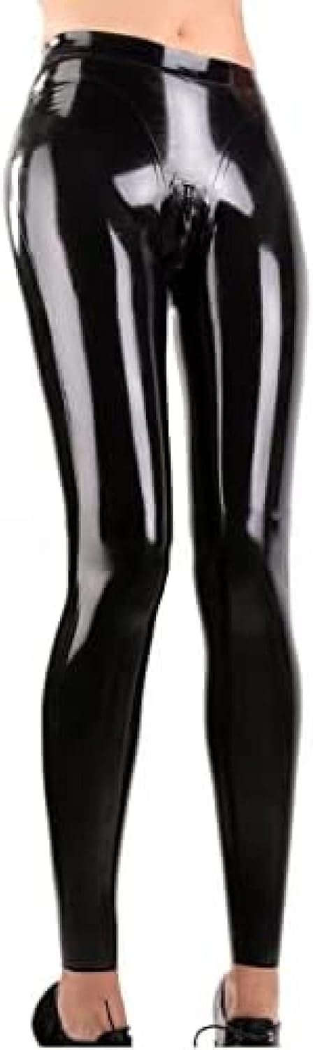 Black Sexy Latex Leggings with Crotch Zippers Long Rubber Pants Jeans Trousers Bottoms,Custom Color,XXL