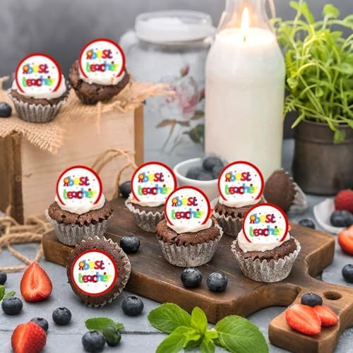 40Pcs Edible Best Teacher Cupcake Toppers School Safe Cupcakes & Teacher Cupcake Toppers Applicable for Opening Ceremony