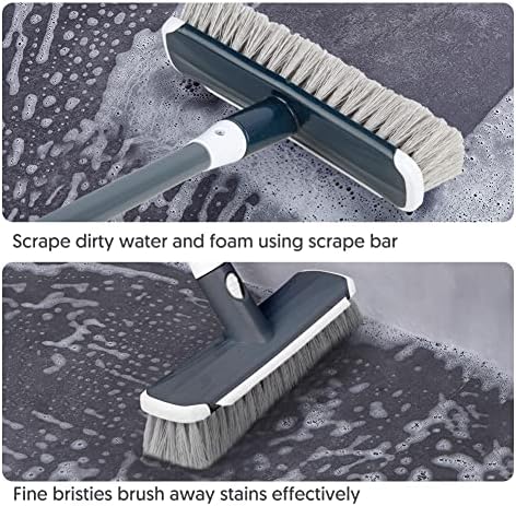 Floor Scrubber with Long Handle, 2 in 1 Scrubbing Brush Stiff Bristle Shower Cleaning Brush for Bathroom, Kitchen, Tub, Carpet, Grout, Tile(Gray)