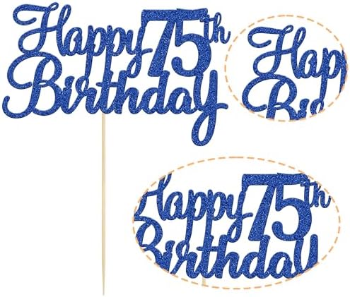 Gyufise 1Pc Happy 75th Birthday Cake Topper Glitter 75th Birthday Cake Pick Cheers to 75 Years Old Seventy Five Fabulous Cake Decorations for 75th Birthday Wedding Anniversary Party Supplies