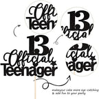1 PCS 13 Official Teenager Cake Topper Glitter 13th Birthday Cake Pick Decorations for Teen 13th Birthday Party Supplies Black