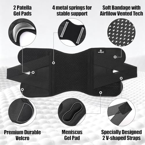 NEENCA Knee Brace for Knee Pain, Compression Knee Support with Air Mesh Fabric, Adjustable Knee Wrap with Side Stabilizers, Ultra-Soft Bandage for Elderly, Meniscus Tear, ACL, Arthritis Relief, Hiking