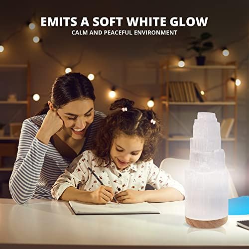 Selenite Crystal Lamp 20cm, Hand Crafted Wooden Base Moroccan Lamp, Selenite Lamp for Smudging, Healing & Meditation, Best for Gift (ETL Certified)