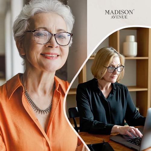 Madison Avenue Square Vintage TR90 Blue Light Blocking Reading Glasses for Women, Anti Eyestrain/Glare Computer Readers