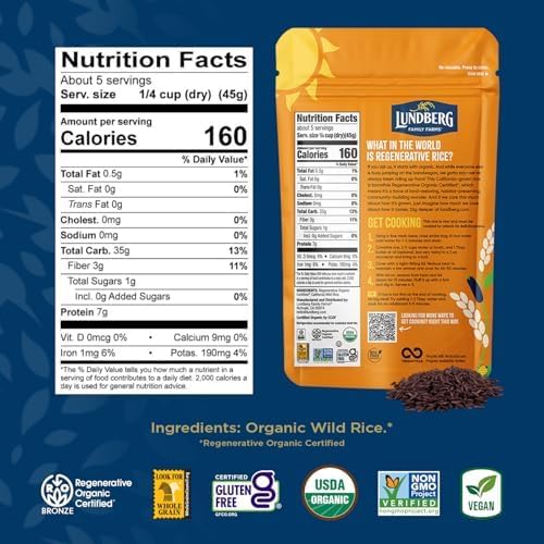 Lundberg Wild Rice, Regenerative Organic Certified, 3-Pack – 100% Natural California Cultivated Wild Black Rice, 8 Oz Ea