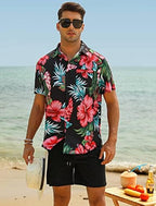 EISHOPEER Men's Flower Shirt Hawaiian Sets Casual Button Down Short Sleeve Shirt and Solid Quick Dry Beach Shorts S-3XL