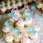 Rsstarxi 24 Pack Oh Baby Cupcake Toppers Pink Blue Bow Glitter Baby Shower Cupcake Picks Gender Reveal Cupcake Topper Decoration for Baby Shower Kids Birthday Party Supplies