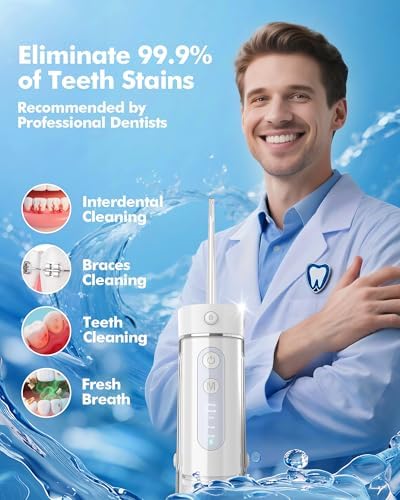 Water Flosser Travel Mini Cordless Portable: 5 Modes Water Dental Floss with Telescopic Water Tank, 4 Tips, IPX7 Waterproof Oral Irrigator for Teeth Cleaning, Orthodontic, Braces Dental Care