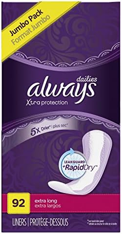 Always Xtra Protection Dailies Extra Long Panty Liners, Unscented, 92 Count