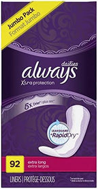 Always Xtra Protection Dailies Extra Long Panty Liners, Unscented, 92 Count