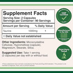 Taurine Supplement 1000mg Per Serving, 180 Capsules - Amino Acid Studied to Support a Longer, Healthier Life (Taurina) Vegan Safe, Gluten Free, Non-GMO by Double Wood