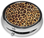 Cheetah Leopard Brown Print Round Metal Pill Box with 3 Compartment for Pocket or Purse Travel Bag Mini Small Size 2 inche