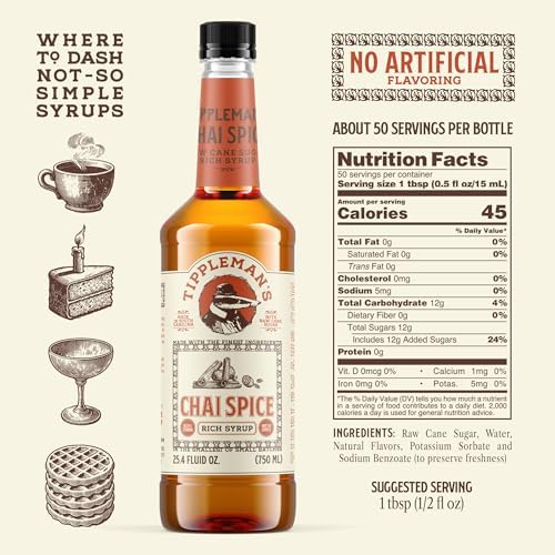 Tippleman's Chai Spice Coffee Syrup - Rich Flavor for Hot or Iced Drinks, Latte, Tea, Espresso, Cappuccino, Cocktails, & Baking - 25.4 Fl Oz