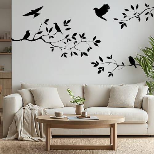 Bird Tree Branch Wall Sticker Decal Black Vinyl Wall Art Decor Peel and Stick Living Room Home Decoration