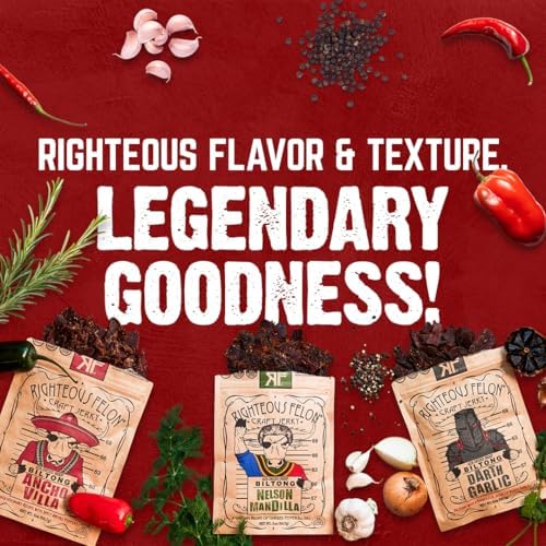 Righteous Felon Biltong Beef Jerky Variety Pack | South African Biltong Snack Packs for Adults | High Protein, Keto-Friendly, Low Sugar | Made with Premium Meats | Beef Jerky Gifts for Men | 3 Pack
