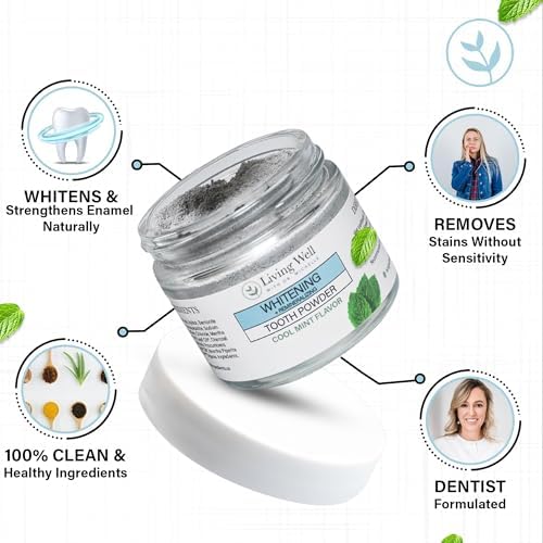 Living Well with Dr. Michelle Remineralizing & Whitening Tooth Powder Cool Mint | Fluoride-Free Hydroxyapatite Formula | Supports Enamel Strength and Natural Whitening