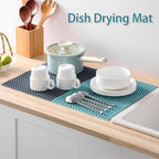 Colinda Silicone Dish and Cup Drying Mat - Extra Large Trivet for Hot Dishes, Large Size Hot Pots and Pads Coming Directly Out from the Stove or Oven,Drain Board,16" x 11.5",Navy Blue
