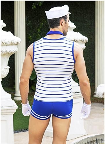 BlueSpace Men's Sailor Costume Sexy Cosplay Uniform Set Outfit Tie Role Play Costumes Lingerie for Halloween Party, Large