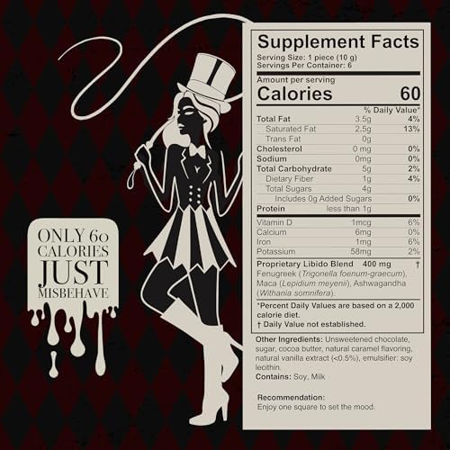Dr. KellFire Misbehave Dark Chocolate for Couples with Maca, Fenugreek, and Ashwagandha for Intimacy, Mood, and Desire, 6 Servings, Premium Functional Treat