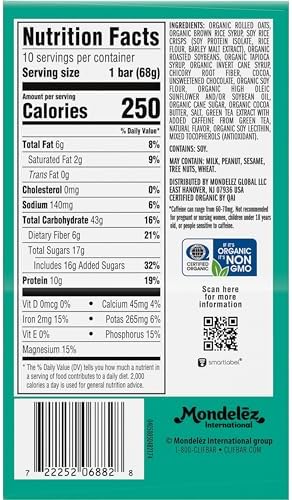 CLIF BAR - Energy Protein Bars - Cool Mint Chocolate with Caffeine - Made with Organic Oats - Energy Bars - Non-GMO - (10 Pack)