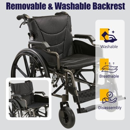 Lightweight Foldable Manual Wheelchair for Adults with 18" Seat & 275 lbs Capacity - Front/Rear Locking Brakes, 24" Quick-Release PU Wheels, Removable Footrest (Nano Gray)