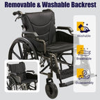 Lightweight Foldable Manual Wheelchair for Adults with 18" Seat & 275 lbs Capacity - Front/Rear Locking Brakes, 24" Quick-Release PU Wheels, Removable Footrest (Nano Gray)