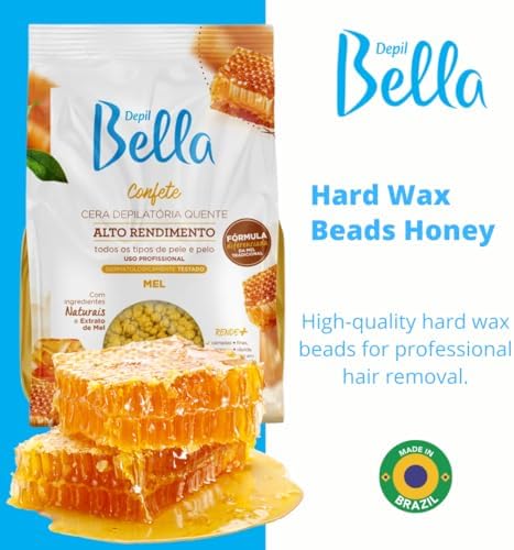 DEPIL BELLA Hard Wax Beads Honey 2.2 lbs for Hair Removal | Professional Hair Removal Wax Beads | All Skin and Hair Types | Natural Ingredients
