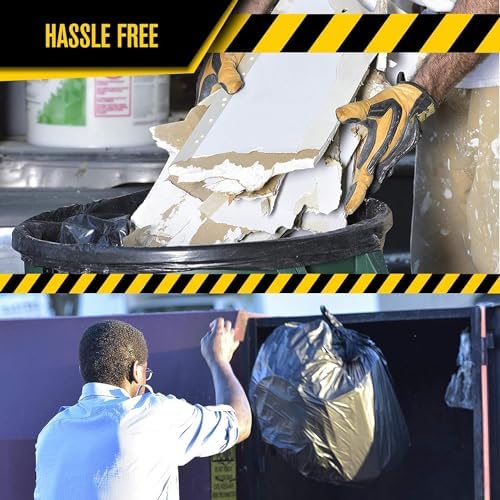 Ultrasac Contractor Trash Bags - (/w Ties) - Heavy Duty 3 MIL Thick,39" x 32",Shorter 33 Gallon Black Version - for Industrial,Commercial,Professional,Construction,Lawn,Leaf,and More,(Pack of 100)