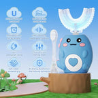 Kids U Shaped Electric Toothbrush, with 3 Cleaning Modes, with 4 Brush Heads, 360° Sonic Automatic Toothbrush, IPX7 Waterproof Cartoon Dinosaur Design (Ages 2-12)