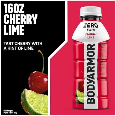 BODYARMOR ZERO Sugar Cherry Lime Electrolyte Drink, Natural Flavors, 16 Fl Oz Bottles (12 Pack), B Vitamins & Antioxidants Sugar Free Hydration