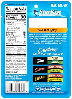 StarKist Tuna Creations Sweet and Spicy Pouch (2.6 oz - 12 Pack) Wild Caught, High Protein Shelf Stable Seafood, Gluten Free, Soy Free, No Draining, Ready to Eat for Salads and Sandwiches