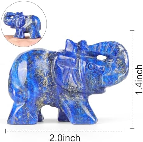 SMQ 2" Small Natural Lapis Lazuli Elephant Statues Home Decor Carved Gemstone Lucky Blue Elephant Stones Crystal Animal Carvings Figurines Ornament Sculpture Crafts，