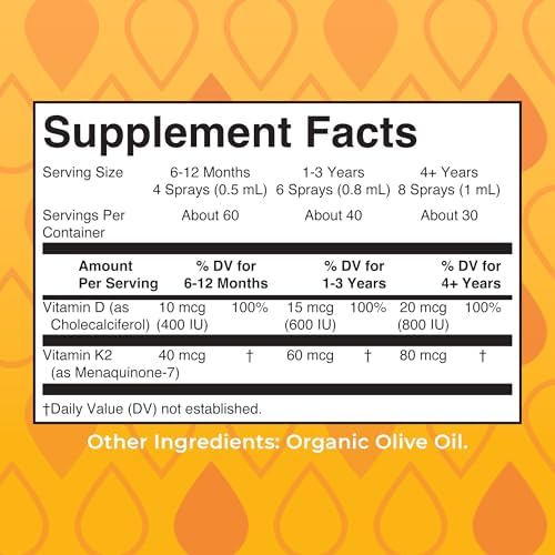 MaryRuth's Organic D3 + K2 Spray for Adults & Kids for Bone Health | Vitamin D3 as Cholecalciferol | Vitamin K2 | Immunity | Mineral Absorption | Heart Health | Vegan | Non-GMO | Gluten Free | 1 Fl Oz