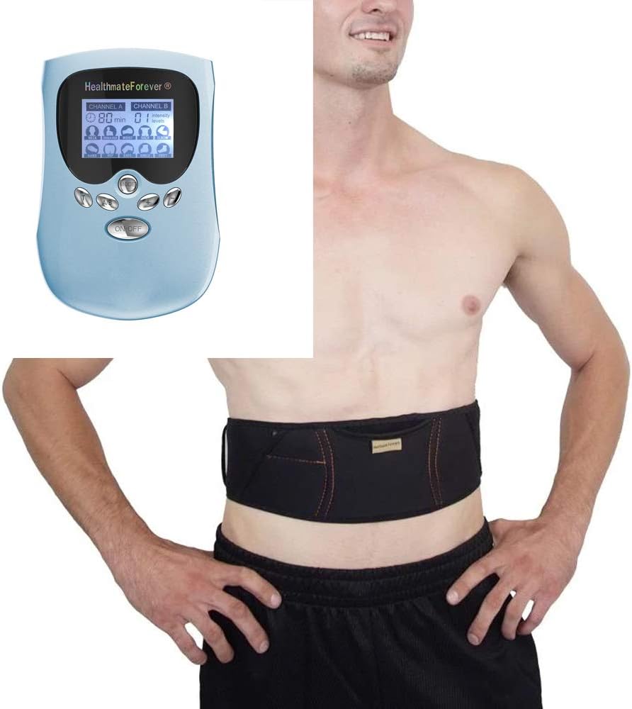 FDA Cleared HealthmateForever PM10AB 10 Modes Mini Body Electrical Back Pain Relief Massager Provide Body Relaxation Experience PM10AB + Extra Lower Back Pain Toning Belt