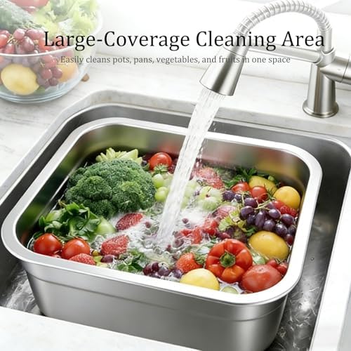 Stainless Steel Washing Up Bowl, Large Square Dish Tub for Kitchen Sink, 11.3 in Width Vegetable Washing Basin with Smooth Rim, Stable Flat Bottom Container for Home Cleaning