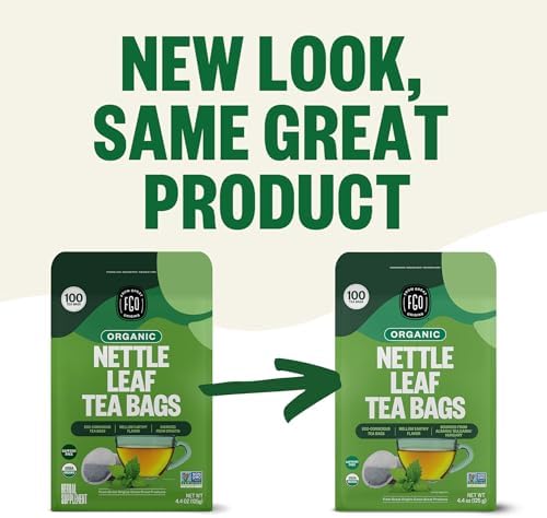 FGO Organic Nettle Leaf Tea, 100 Count, Eco-Conscious Tea Bags, Caffeine Free, Resealable Bag, Packaging May Vary (Pack of 1)