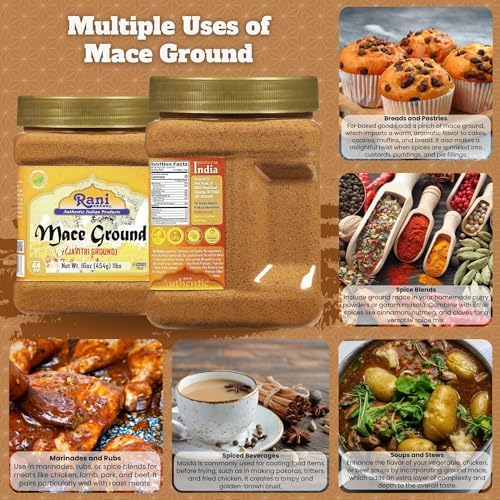Rani Mace Ground (Javathri) Powder, Spice 16oz (1lb) 454g PET Jar ~ All Natural | Vegan | Gluten Friendly | NON-GMO | Kosher | Indian Origin