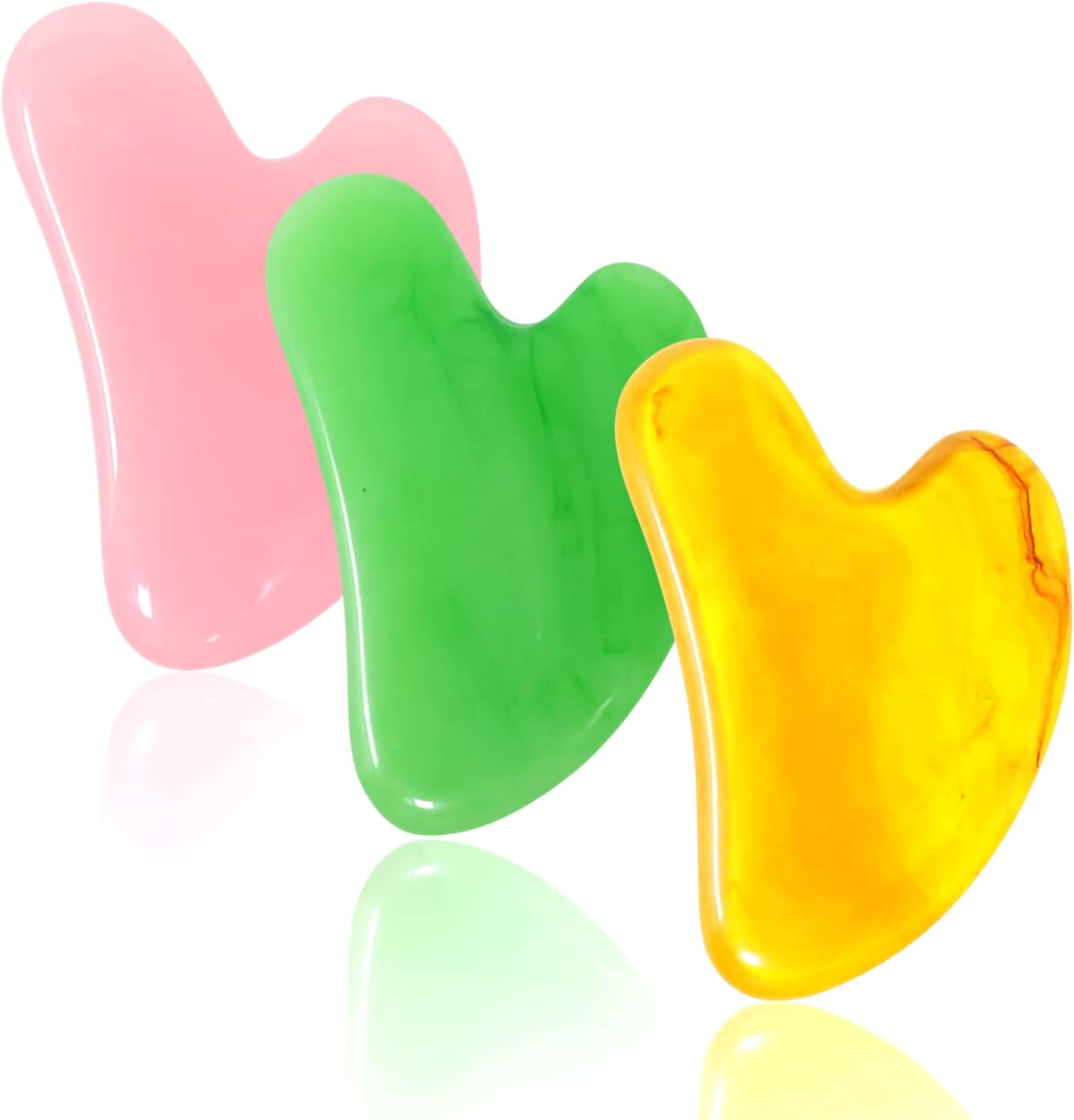 yueton 3PCS Resin Heart Shaped Scraping Board Imitation Jade Gua Sha Board Gua Sha Facial Massage Tool for Face and Body Treatment, Relieve Tensions and Reduce Puffiness