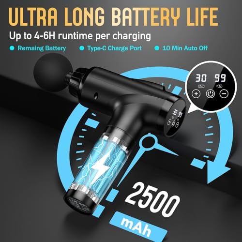 Massage Gun Deep Tissue, Handheld Electric Muscle Massager, High Intensity Percussion Massage Device for Pain Relief with 9 Attachments & 30 Speed(Black